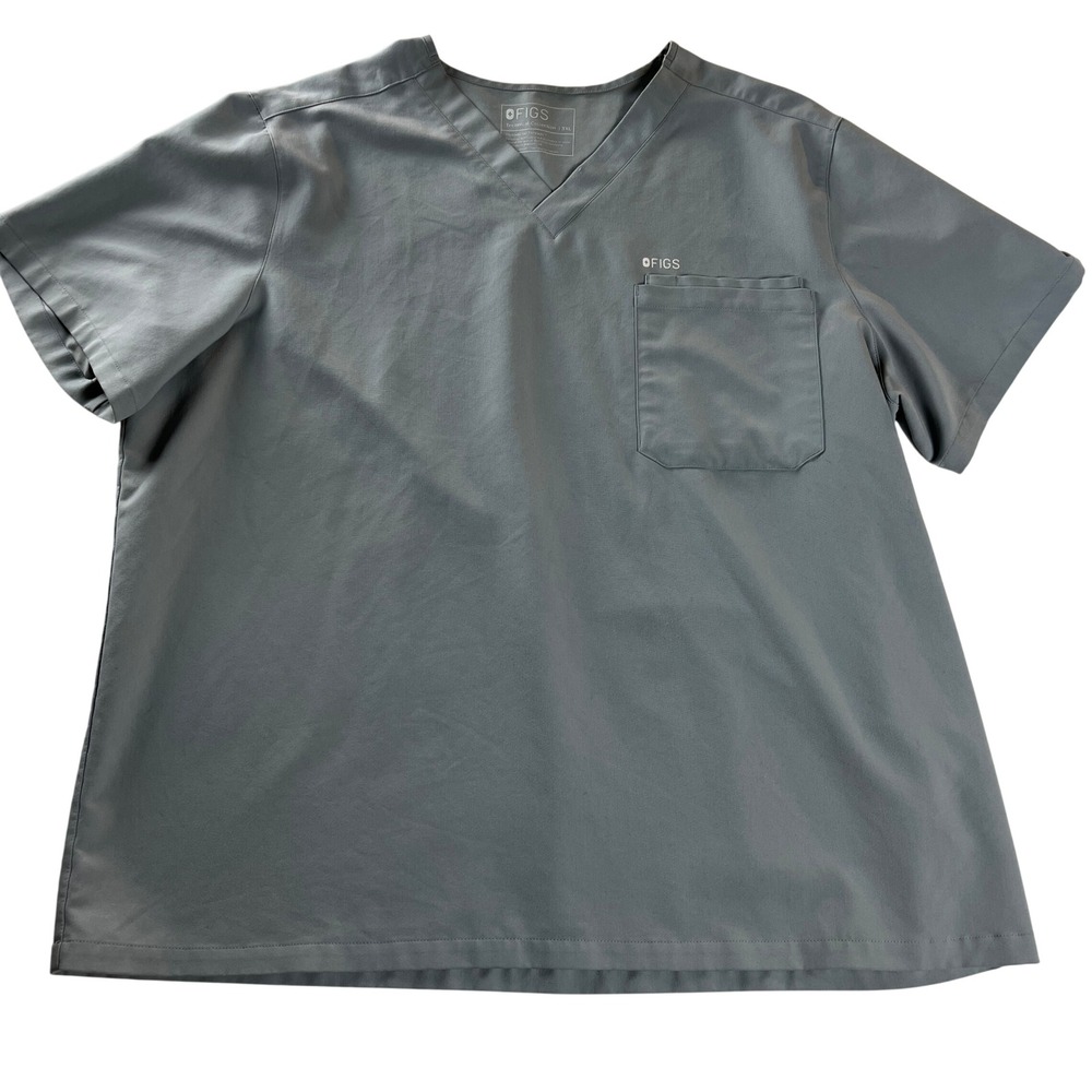 FIGS Scrub Top‎ Mens 3XL Gray V Neck Stretch Medical Uniform Relaxed Fit